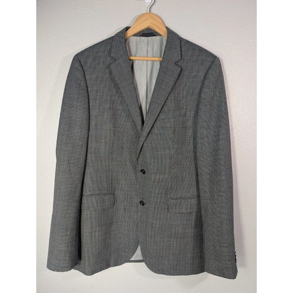 Hugo Boss The Keys Gray Plaid Wool Suit Jacket 42 Long